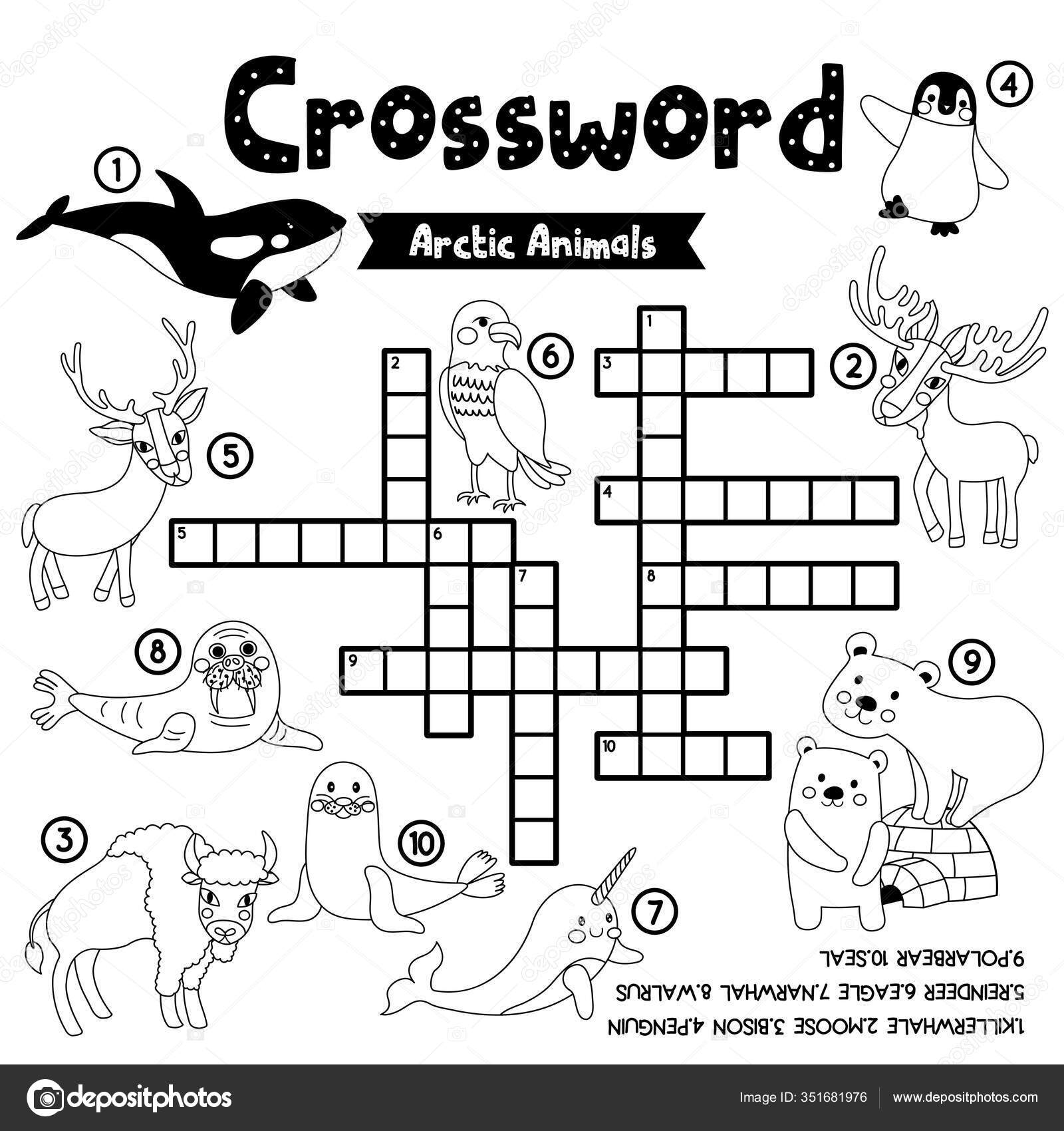 Crosswords Puzzle Game Arctic Animals Preschool Kids Activity Worksheet  Coloring Stock Vector by ©natchapohn 351681976